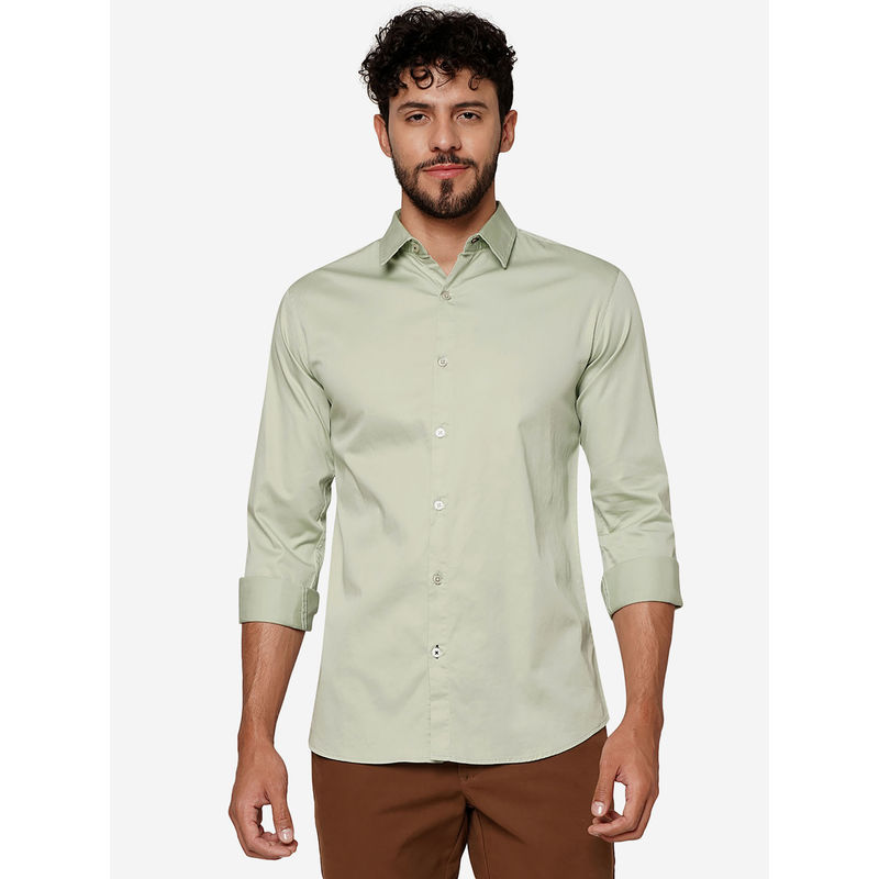 JadeBlue Men Pista Green Cotton Slim Solid Casual Shirt (46)