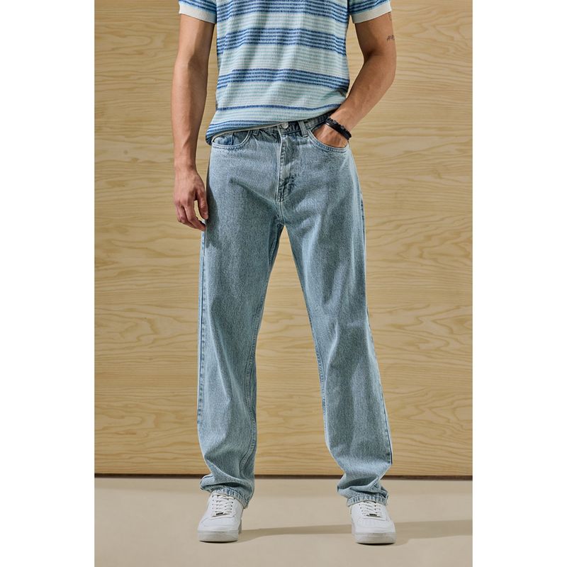 Snitch Men Light Blue Solid Loose Casual Jeans (32)