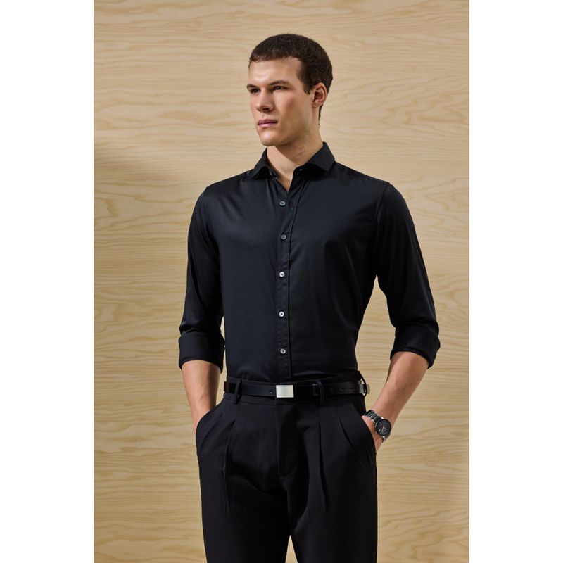 Snitch Slim Fit Stretch Black Luxe Shirt (S)