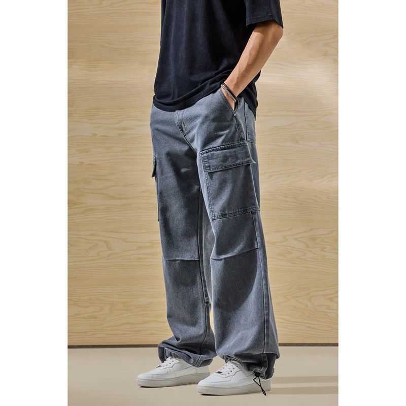 Snitch Grey Washed Regular Casual Cargo Pants for Men (36)