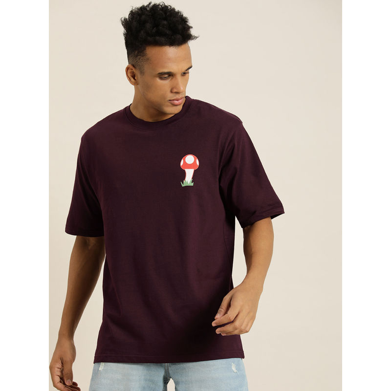 Difference of Opinion Maroon Graphic Oversized T-Shirt (M)