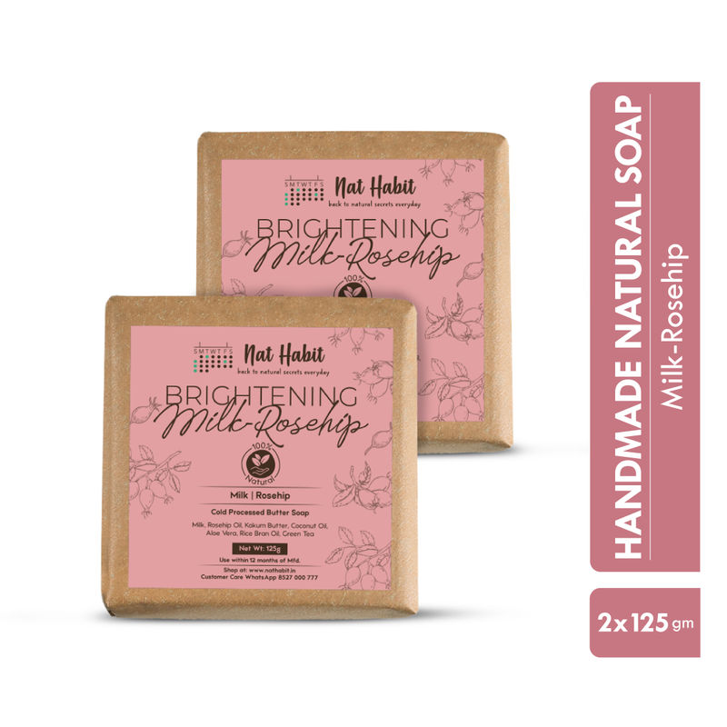 Nat Habit Cold Process Milk Rosehip Butter Bath Soap - Vit C For Skin Cleansing, Whitening &Handmade