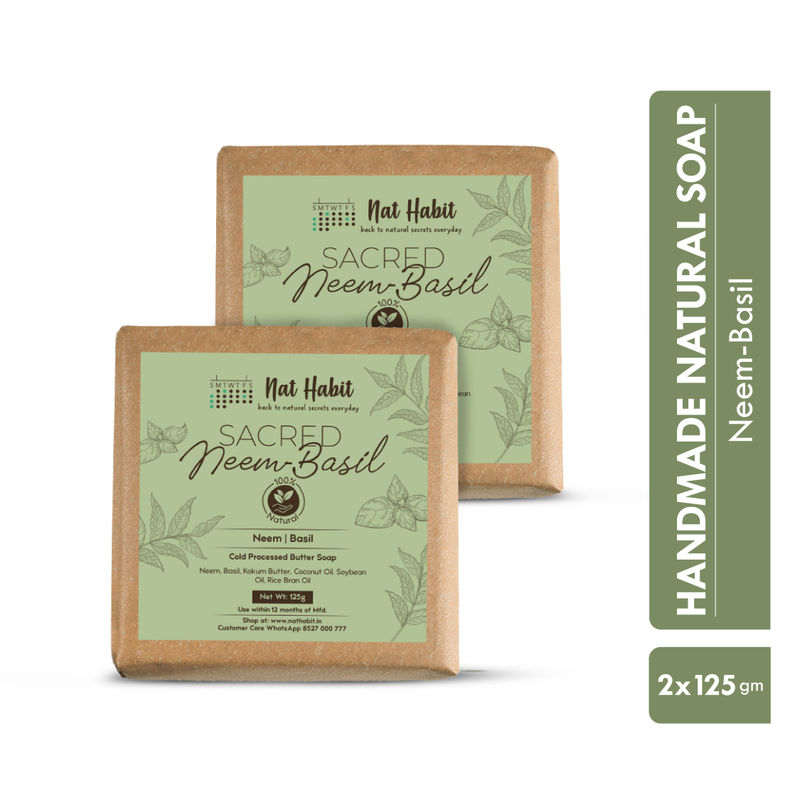 Nat Habit Cold Processed Neem Basil Butter Bath Soap- Antibacterial, Dark Spots, De-Tan & Handmade