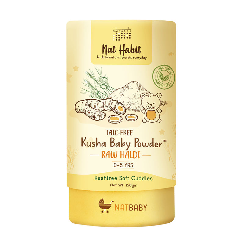 Nat Habit Talc Free Natural Kusha Baby Powder With Raw Haldi and Duba / Darbha Eco Friendly Pkg