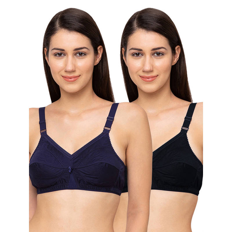 Juliet Womens Non Padded Non Wired Bra Combo Matinee Black Navy Blue (36C)