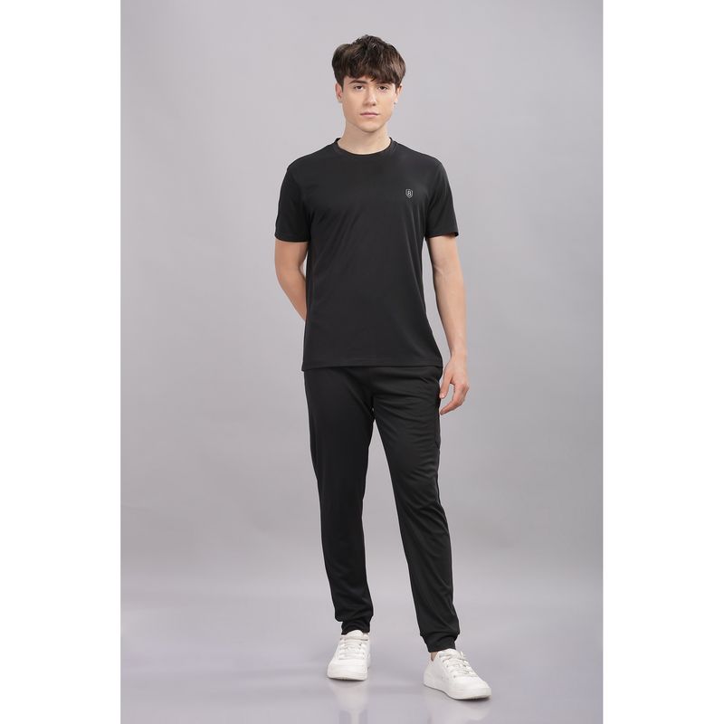 DOMIN8 Men Lightweight Black Patch Pockets and Inside Drawstring T-Shirt with Trackpant (M)