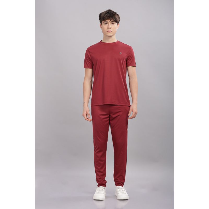 DOMIN8 Men Lightweight Red Patch Pockets and Inside Drawstring T-Shirt with Trackpant (M)