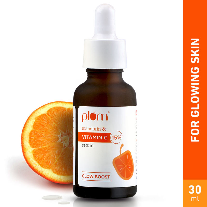 Plum Mandarin & 15% Vitamin C Glow Face Serum Dermat Tested To Fight Dark Spots Pigmentation & Dull Skin