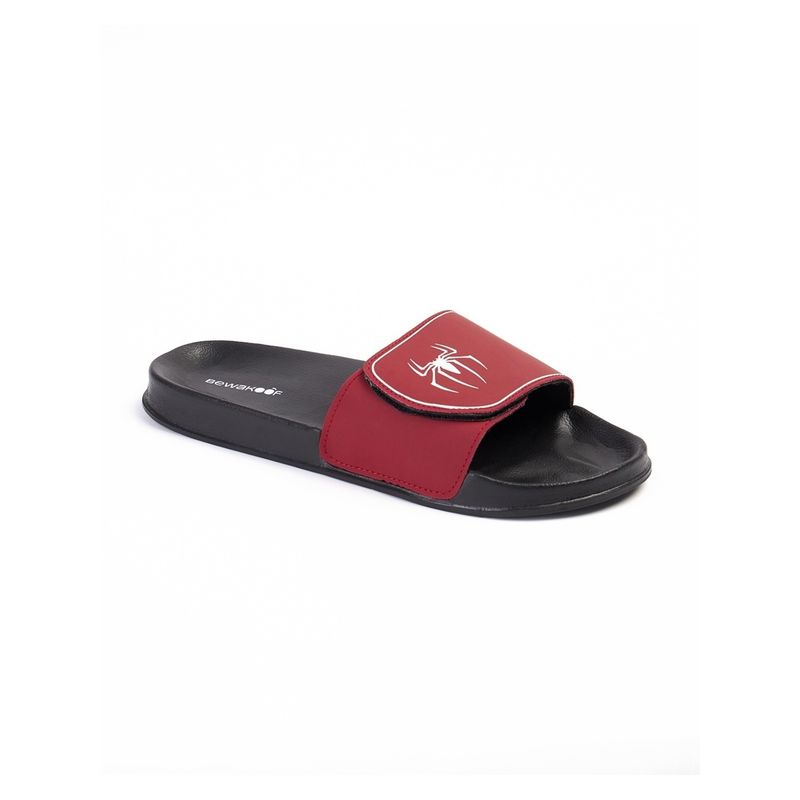 Bewakoof Official Marvel Merchandise Spiderman Men'S Black and Maroon Printed Sliders (UK 8)