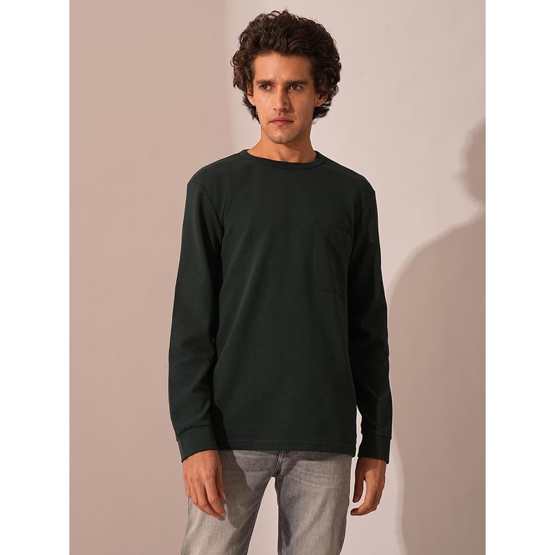 Selected Dark Green Organic Cotton Solid T-Shirt (S)