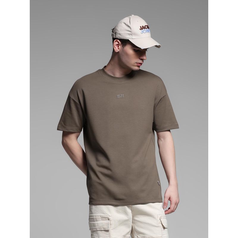 Jack & Jones Brown Slim Fit Solid T-Shirt (L)