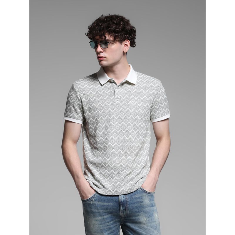 Jack & Jones Green Regular Fit Geometric Print Polo T-Shirt (S)