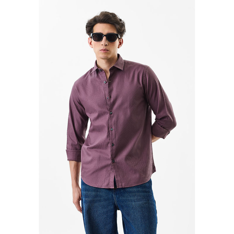 Snitch Purple Textured Full Sleeves Slim Fit Casual Shirt (S)