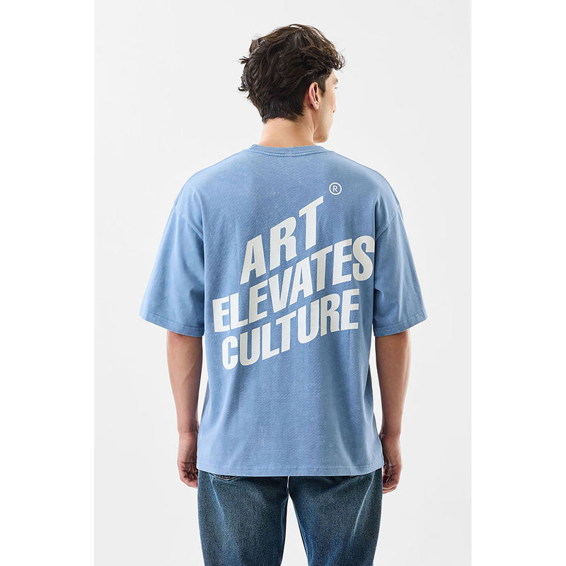 Snitch Blue Graphic Half Sleeves Oversized Fit Casual T-Shirt (L)