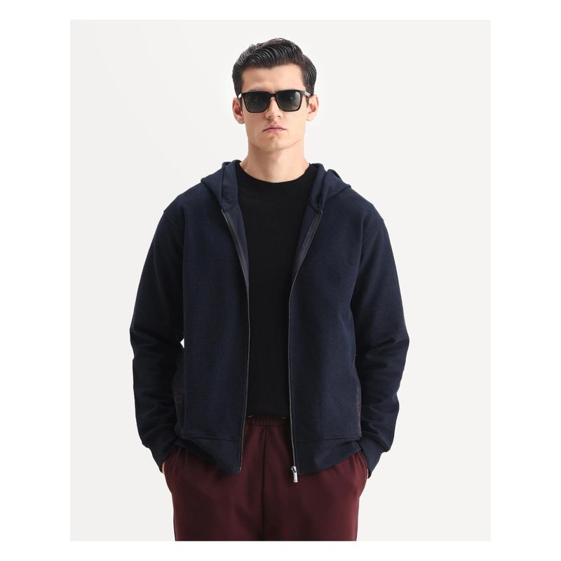 Rare Rabbit Mens Atin Dark Navy Cotton Blend Fabric Jacket (S)