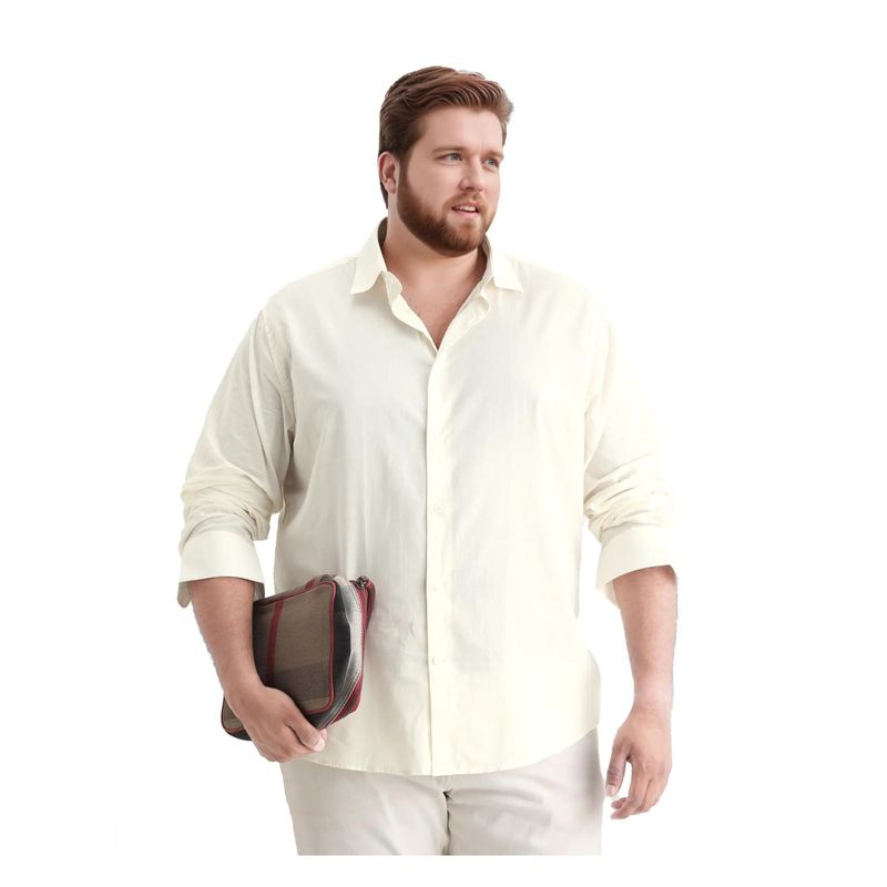 Rare Rabbit Mens Blush Big Off White Cotton Fabric Plain Shirt (3XL)