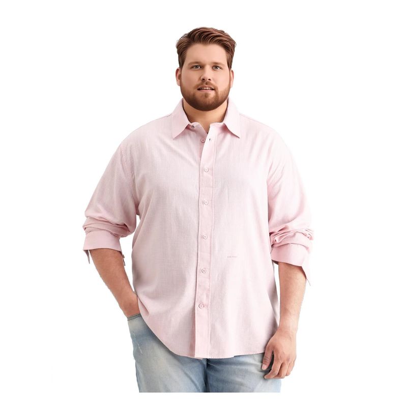 Rare Rabbit Mens Royo Big Light Pink Cotton Blend Fabric Regular Fit Plain Shirt (3XL)