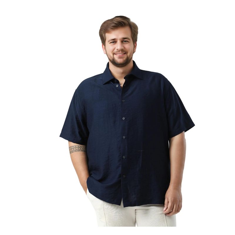 Rare Rabbit Men Torin Big Pastel Navy Viscose Blend Fabric Plain Shirt (4XL)
