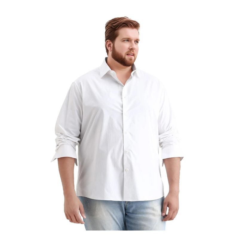 Rare Rabbit Mens Big White Cotton Fabric Regular Plain Shirt (3XL)