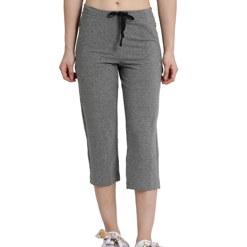 Enamor Essentials E018 Stretch Cotton Lounge Capri Pants- Grey Melange (L) - E018
