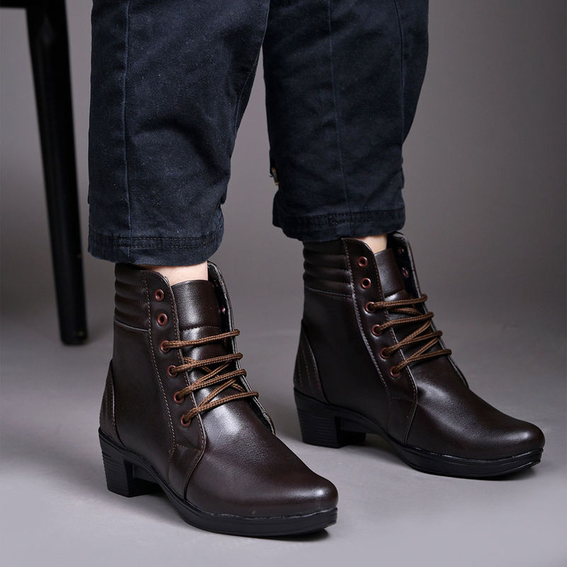 Shoetopia Smart Casual Lace-Up Detailed Brown Boots for Women (EURO 37)
