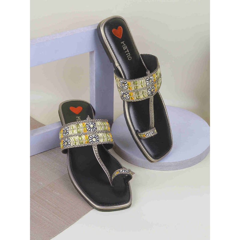 Metro Women Grey Casual Slip On One Toe Flats (EURO 38)