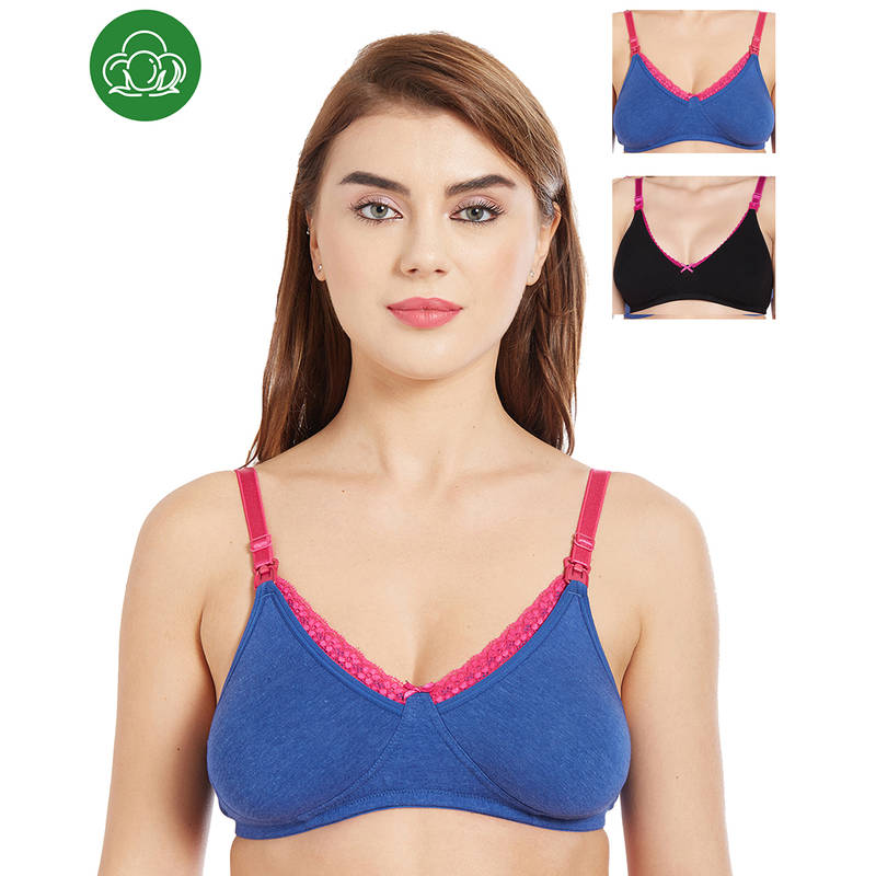 Inner Sense Organic Cotton Antimicrobial Laced Nursing Bra Pack of 3 - Multi-Color (34B)