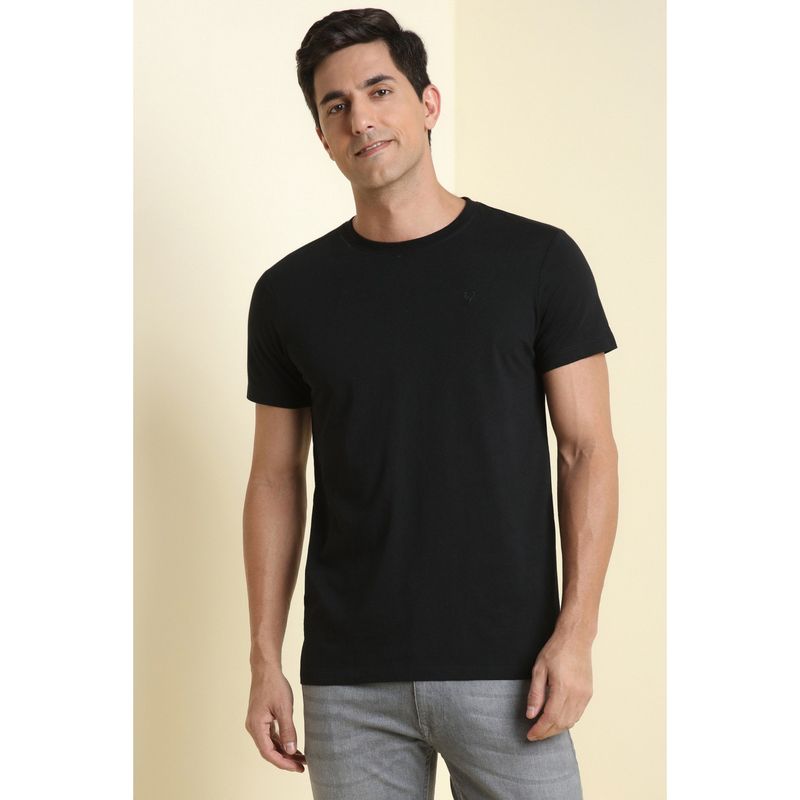 Allen Solly Men Black Cotton Crew Neck T-Shirt (XL)