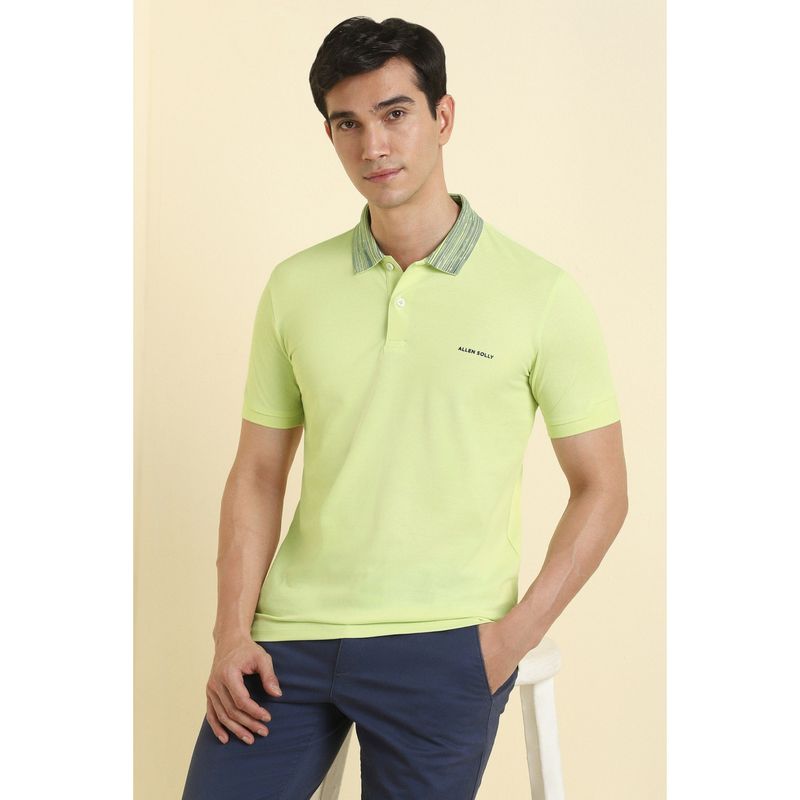 Allen Solly Men Green Cotton Blend Collar Neck Polo T-Shirt (S)
