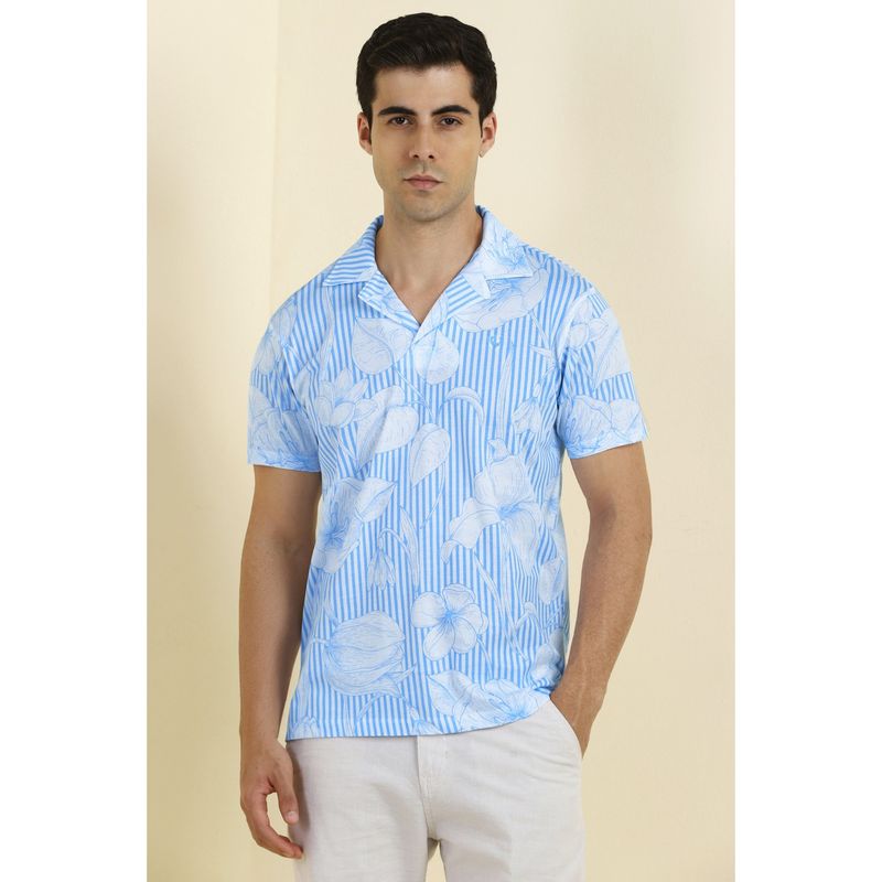 Allen Solly Men Blue Cotton Collar Neck Polo T-Shirt (S)