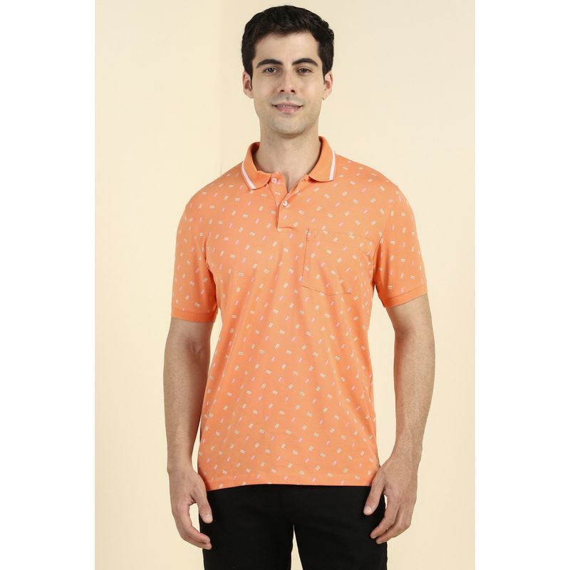 Allen Solly Men Orange Cotton Blend Collar Neck Polo T-Shirt (S)