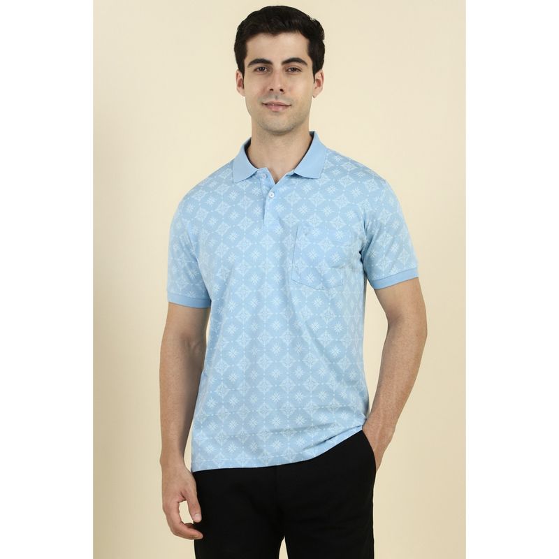 Allen Solly Men Blue Cotton Collar Neck Polo T-Shirt (L)
