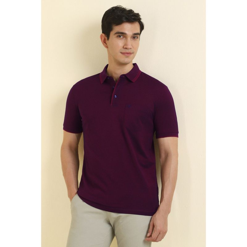 Allen Solly Men Purple Cotton Collar Neck Polo T-Shirt (S)