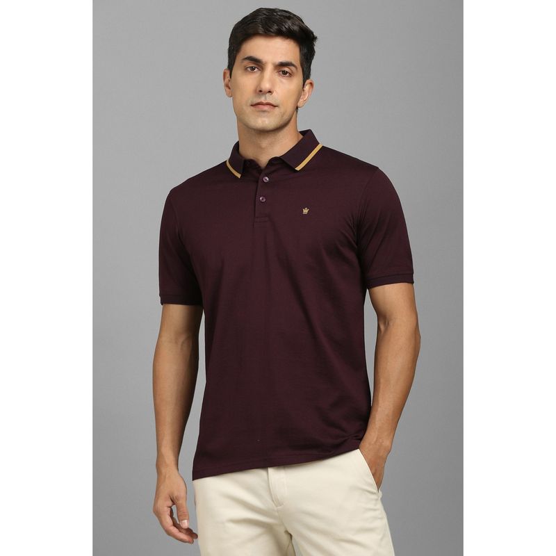 Louis Philippe Men Maroon Cotton Collar Neck Polo T-Shirt (M)