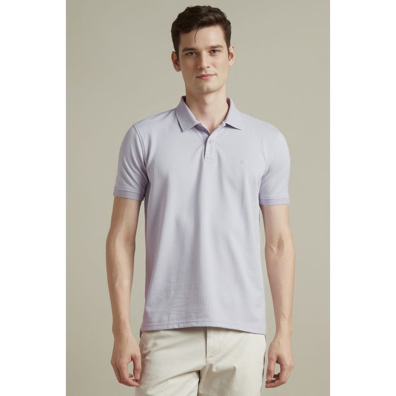 Louis Philippe Men's Lilac Geometric Printed Polo T-shirt (2XL)