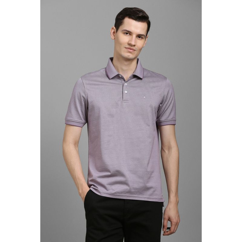 Louis Philippe Men Purple Cotton Collar Neck Polo T-Shirt (M)