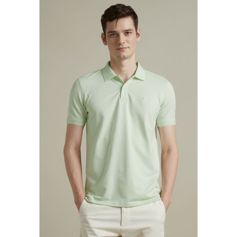 Louis Philippe Men's Mint Green Geometric Printed Polo T-shirt (S)