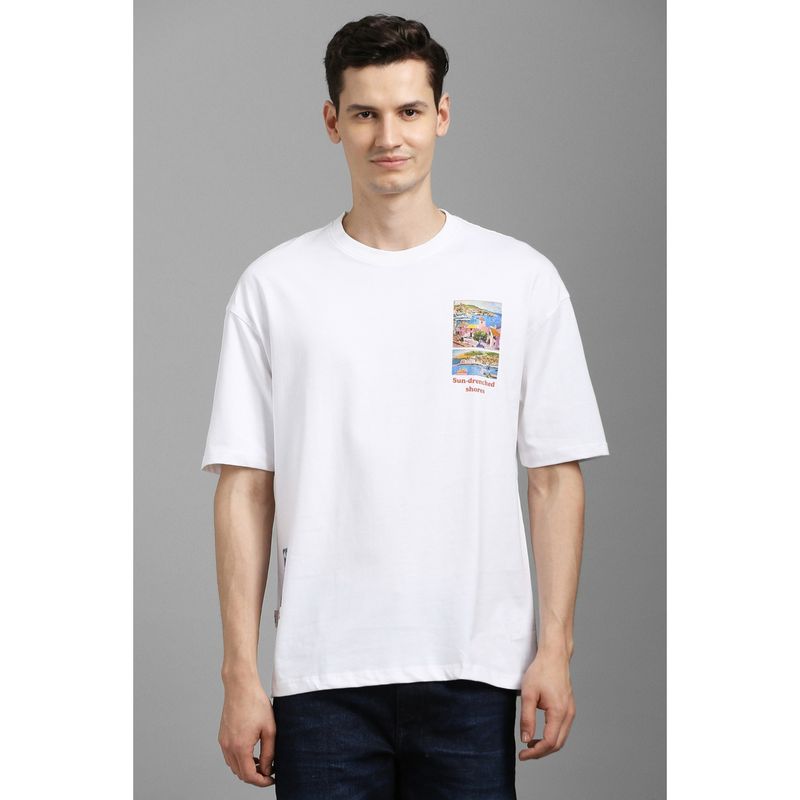 Louis Philippe Men White Cotton Crew Neck T-Shirt (S)