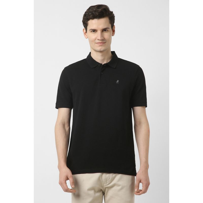 Peter England Men Black Cotton Blend Collar Neck Polo T-Shirt (S)