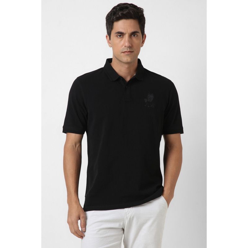 Peter England Men Black Cotton Blend Collar Neck Polo T-Shirt (M)