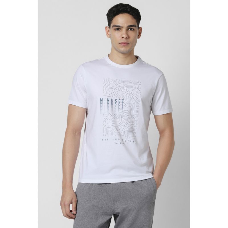 Van Heusen Men White Cotton Blend Crew Neck T-Shirt (M)