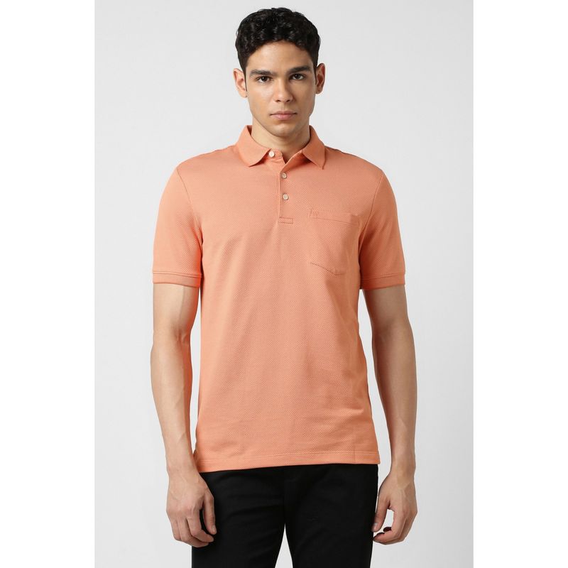 Van Heusen Men Orange Cotton Blend Collar Neck Polo T-Shirt (XL)