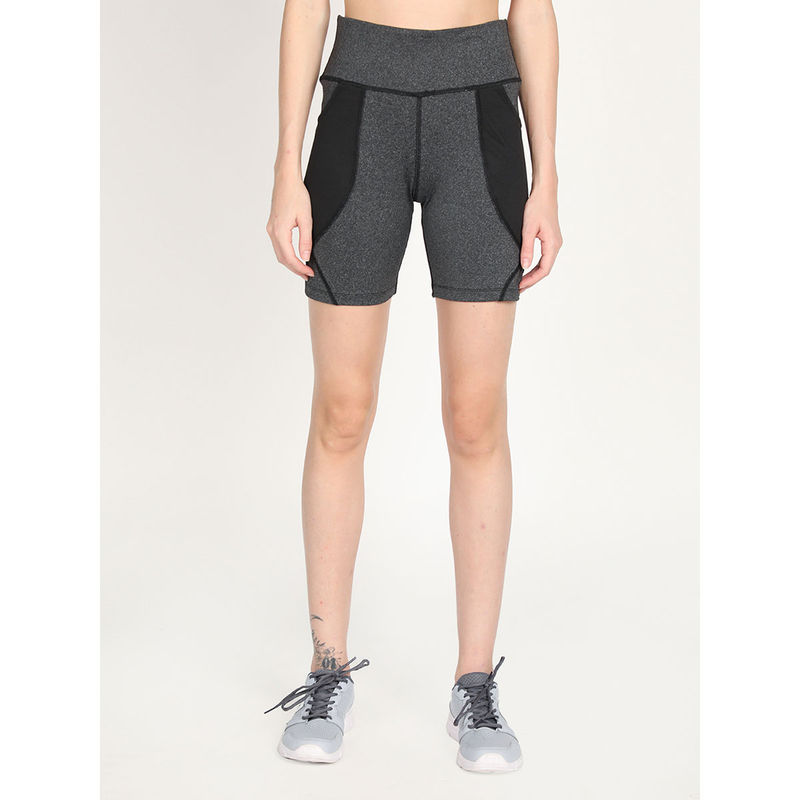 CHKOKKO Colorblock Grey Activewear Shorts for Women (L)