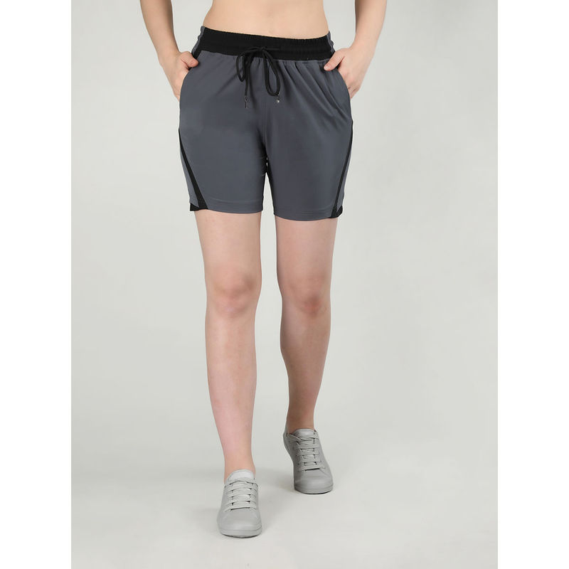 CHKOKKO Solid Grey Activewear Shorts for Women (L)
