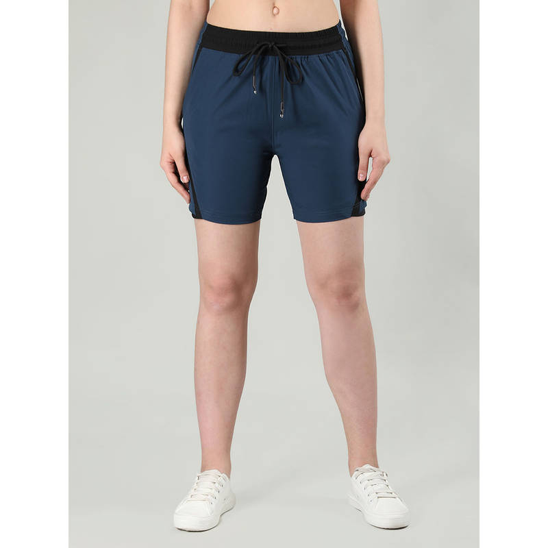 CHKOKKO Solid Blue Activewear Shorts for Women (3XL)