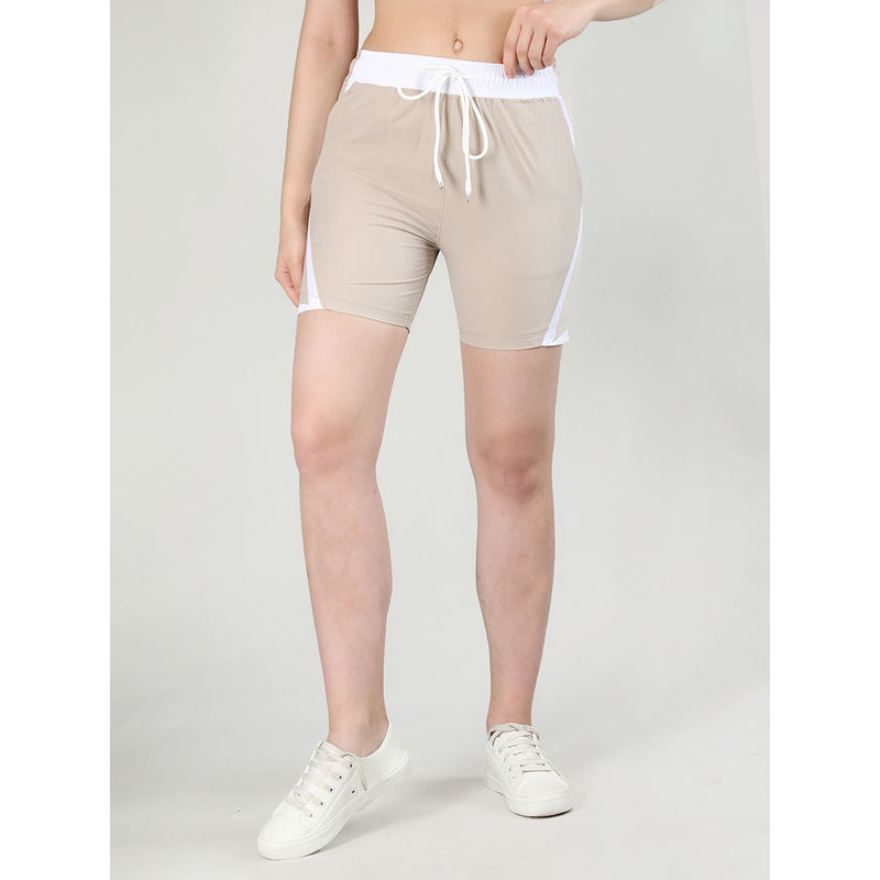 CHKOKKO Solid Beige Activewear Shorts for Women (3XL)