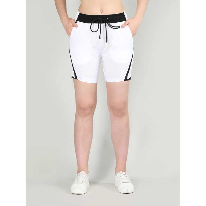 CHKOKKO Solid White Activewear Shorts for Women Buy CHKOKKO Solid White Activewear Shorts for