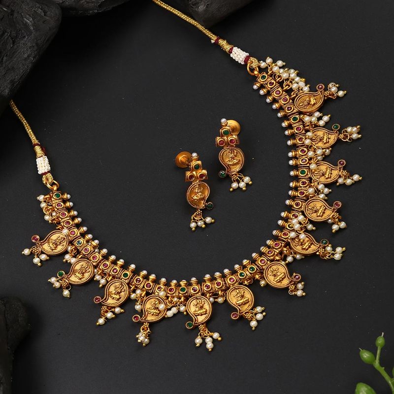 Buy Priyaasi Beads Gold Plated Temple Jewellery Set Online