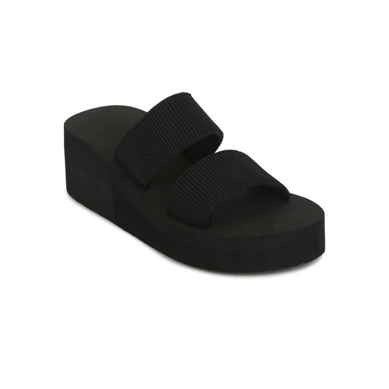 Truffle Collection Black Eva Mid Heel Slip On Wedges - UK 4