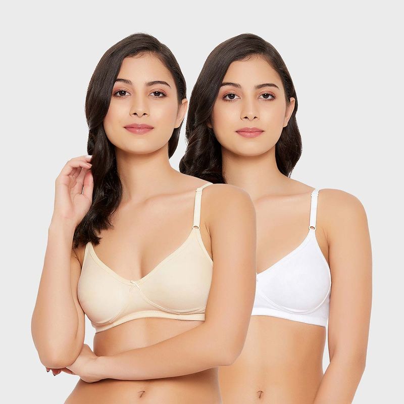Clovia Cotton Non-Padded Non-Wired Full Cup T-shirt Bra Multi-Color (Pack of 2)(34C)